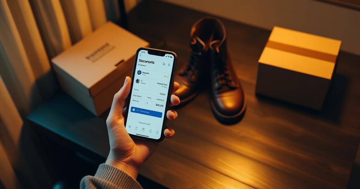 Ordering B5 replica boots on a phone with a secure checkout screen