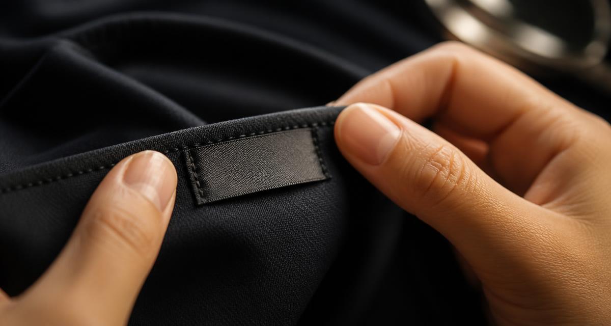 Close-up quality check of stitching and label on a dark garment from a Yupoo album